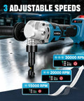 Heavy Duty Cordless Metal Nibbler With 30k Rpm Power For Cutting Steel Sheet Up To 18 Gauge And Aluminum, showing adjustable speed settings.