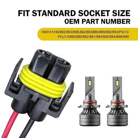 Level Up Your Ride With This Heavy Duty H11 Car Light Wire Socket Connector Set Featuring Tough Extension Wiring Harnesses And Multi Purpose Pigtail Adapters To Nix Flickers And Keep Fog Lights Running Slick For Most Cars In Black. Close-up of H11 socket connector with pigtail wiring.