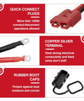 24 Ft Quick Disconnect Winch Power Cable 4 Gauge Copper Wiring With 420 Copper Strands, 600 Volt Rated High Current Winch Wire For Maximum Pulling Power And Smooth Power Delivery. Quick connect plugs and ring terminals