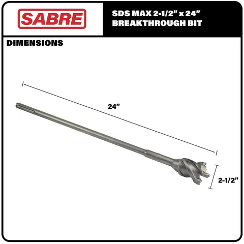 Beast Mode Heavy Duty SDS Max Breakthrough Drill Bit Two And A Half Inches By Twenty Inches By Twenty Four Inches With Carbide Tip