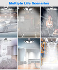 Ultra Bright 200W LED Garage Light With 8 Adjustable Panels For E26 E27 Sockets in various settings like garage, attic, and shop.