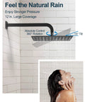 GRANDJOY Dual Rainfall Shower System, 3-Function, Matte Black with 12" rainfall shower head in action.