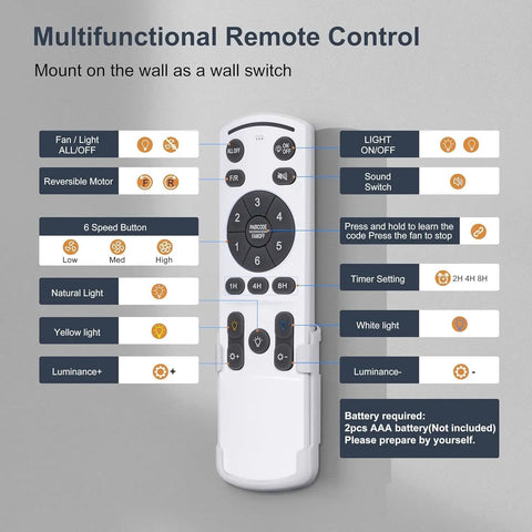 Multifunctional remote control for Plug And Play No Fuss Outdoor Ceiling Fan With Lights 20 Inch Wet Rated Gazebo Fan With Remote And App Control Dimmable Hanging Patio Pergola Fan In Wood Color Easy 16 Foot Cord For Flexible Outdoor Setup