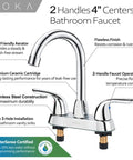 Two Handle Centerset Bathroom Faucet With High Arc Stainless Steel Spout Deck Plate And Pop Up Drain For 3 Hole Install Chrome Finish