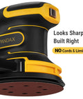 Five Inch Brushless Cordless Random Orbital Sander Cranks Out Twelve Thousand Opm Tough As Nails Palm Sander showing durable design and control features.