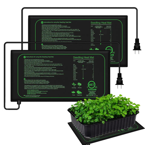 Two Seedling Heat Mats For Indoor Home Gardening And Seed Starting, 10 x 20.75 Inch Plant Heating Pad With Plug, and Seed Tray