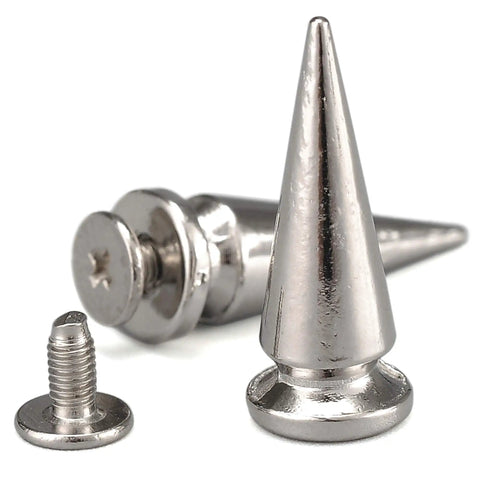 Twenty Pairs Of One Inch Silver Zinc Alloy Bullet Cone Spike Studs With Heavy Duty Iron Screws For Sick Punk Rock Leather And Kickass Streetwear Custom Accents Includes Quick Setup Tools