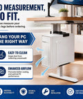 Under Desk PC Mount Adjustable Clamp On Computer Tower Stand with easy clean and airflow features, ideal for organized desktops.