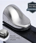 Close-up of 4 Pack Zinc Alloy Brushed Duckbill Glass Shelf Clamps with corrosion-resistant coating and soft gasket
