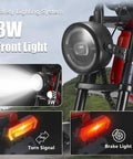 Beast 1500W Fat Tire Electric Bike For Adults With 48V 18Ah Removable Battery 20 Inch MTB Ebike Delivers 32 MPH Top Speed And 68 Plus Mile Range 7 Speed All Terrain Mountain Ride For Men And Women In Orange Red with focus on 3W front light and turn signals.