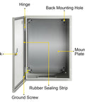 Interior view of Built Like A Tank Nema 4X Steel Electrical Enclosure with mounting plate and lock features.