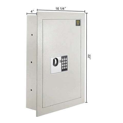 Hidden In-Wall Safe With Keypad And Two Manual Override Keys For Home Or Office, gray metal, 22x16.25x4 inches, front view