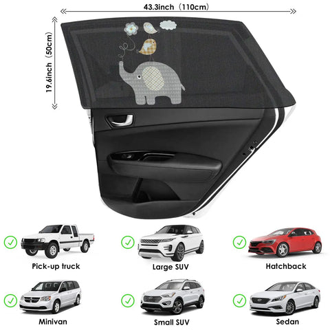 Baby Car Window Shades Breathable Mesh UV Protection Sun Covers Universal Fit on a car door demonstrating fit and size