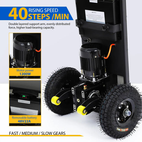 Powerful 1200W Stair Climbing Dolly With Motorized Track System Heavy Duty Folding Stair Climber Cart Handles Up To 881 Lbs For Moving Furniture And Appliances At Home Or On The Job No Sweat, 40 steps/min, 48V22A battery