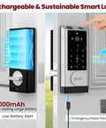 G1 Video Smart Lock With Camera And Doorbell, 6 In 1 Keyless Entry System, shown installed on door with visible keypad and camera.