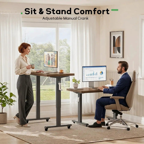 Zero Hassle Height Adjustable Standing Desk With Bulletproof Steel Frame And Chunky Desktop Built Tough For Everyday Home Office Grind And All Day Sessions in a bright office setting.