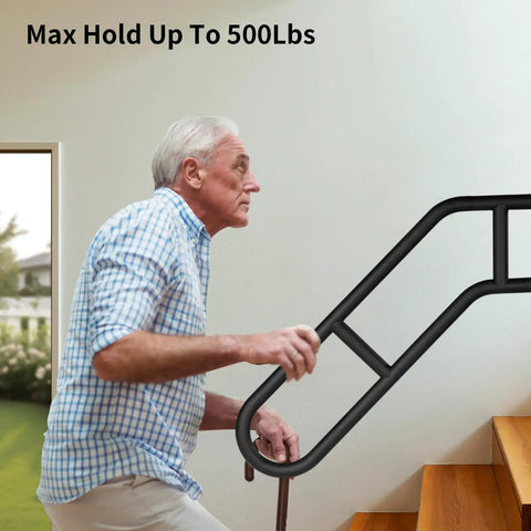 Heavy Duty Wall Mounted Grab Bar For Outdoor Steps No Sweat Assembly Non Slip Safety Railing For Porch Deck Backyard And Garage Safe Handle that supports up to 500lbs.