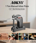 Beefy 1 Ton Manual Arbor Press With Hand Wheel for leather and metal crafting, 5.5 in stroke, shown on desktop