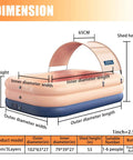 Dimensions diagram of Inflatable Canopy Pool With Shade For Backyard Family Fun Above Ground Portable Pool For Adults And Kids 260x160x68 cm