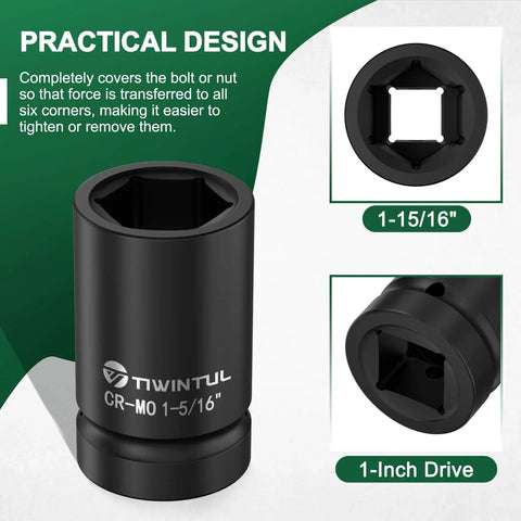 Beefed-Up 1-5/16 Inch Impact Socket For 1 Inch Drive, 6 Point, CR-MO Axle Nut Socket, Heavy Duty ANSI Certified, front view
