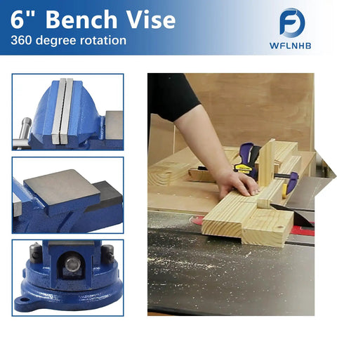 Heavy Duty 6 Inch Bench Vise With Table Top Clamp And 360 Degree Locking Swivel Base Built Tough For Crafting Painting Sculpting Modeling Electronics Soldering Woodworking And Fishing Tackle Projects