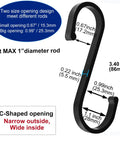Diagram of Heavy Duty S Shaped Hooks For Hanging Pots And Pans Plants Cups Coats And Towels In Kitchen Bedroom Office Garden And Bath Matte Black 10 Pack Durable Aluminum Rust Resistant Multipurpose Everyday Use with dimensions and openings.