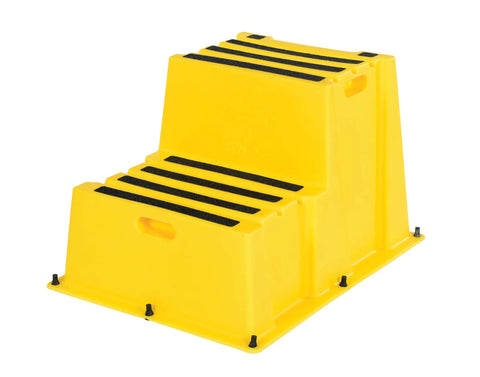 Nestable Polyethylene 2 Step Stool With 500 Lb Capacity, Yellow, Anti Slip Treads, Lightweight And Portable With Front And Side Handles