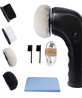 Portable Electric Shoe Cleaner And Polisher Brush Kit For Sneaker Upkeep With Dual Brush Heads USB powered with accessories.