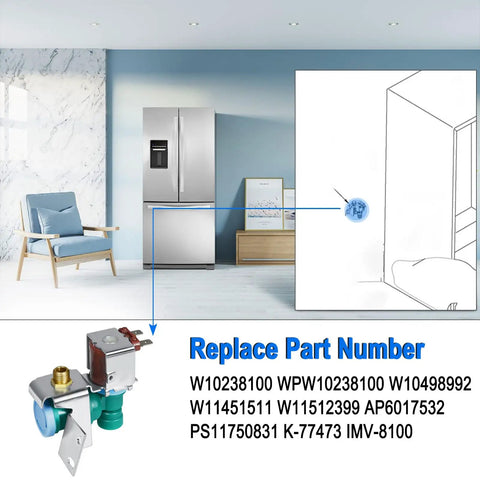 Universal Refrigerator Water Inlet Valve, Compatible With Whirlpool Maytag Kenmore KitchenAid JennAir Ikea And More, Easy Install 120V 20W 1/4 Inch Terminals With 1/4 Inch Compression Outlet Nut, Replacement for W11451511 AP6017532 IMV-8100 on stainless refrigerator
