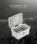 Tough As Nails Weather Resistant Gray Enclosure For Din Rail And Relay Mounting With Smooth Abs Shell, IP67 waterproof design.