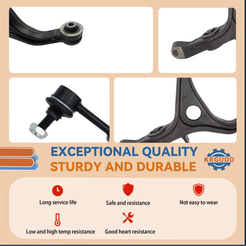 Front Lower Control Arm With Ball Joints Kit For Honda Accord 2003 2004 2005 2006 2007 And Acura TSX 2004 2005 2006 2007 2008 OE Replacement Four Piece Set Includes K640289 K640290 K80228, black steel arms and ball joint close-up