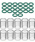 Heavy Duty Heat Resistant #10 Glass Cups And O-Rings For SR WP 17 18 26 And WP 9 20 TIG Welding Torches Full 30 Piece Consumable Kit with 10 glass cups and 20 green O-rings.