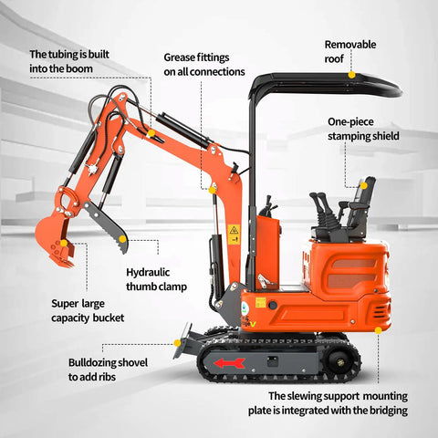 1.2-Ton Mini Excavator With Robotic Lawn Mower Digger Featuring 13.5 HP Briggs And Stratton Engine Hydraulic Thumb Clamp