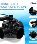 Heavy Duty Three Way Pool Diverter Valve With Posi Close Design For Straight Flow And Absolutely No Leaks In Above Ground And Inground Pools, black CPVC body with durable handle.
