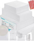 Move Day Must Have Dish Packing Kit with foam pouches, sheets, and fragile stickers for plates and glassware protection.