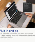 Pro 1080p Webcam Featuring Slick 60Fps Video And Secure Privacy Shutter For Instant Plug And Play Action On Laptops And Desktops, connected to laptop.