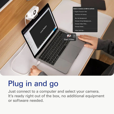 Pro 1080p Webcam Featuring Slick 60Fps Video And Secure Privacy Shutter For Instant Plug And Play Action On Laptops And Desktops, connected to laptop.