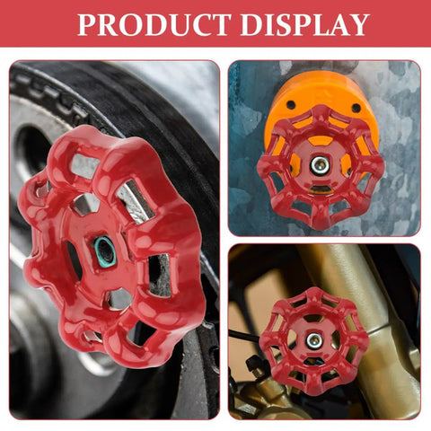Beefy Metal Valve Wheel Handle Replacement Kit 8 Pack for industrial gate valves shown in close-up usage on pipes.