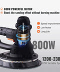 Heavy Duty Electric Drywall Sander With Variable Speed Motor And Hassle Free Vacuum Dust Cleanup For Cleaner Job Sites Plus Dual Bright LED Lamps and Full Sanding Pad Kit. 800W motor.