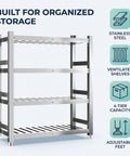 Rock Solid Stainless Steel Shelving Unit Heavy Duty Storage Rack Built Tough For Kitchen Restaurant Warehouse And Garage Support Up To 1320 Lbs, 4-tier design.