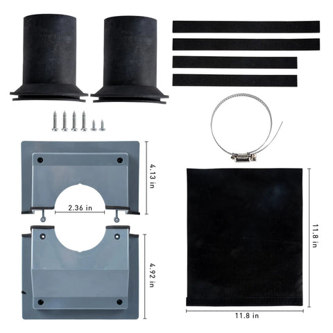 Slick HVAC Line Set Cover Kit For Wall Penetration AC Pipe Sleeves Weather Resistant Insulation Guard Mini Split System Hides Ugly Tubing Clean Cut Look Seamless Gray 2.36 Inch components including gray cover, two black sleeves, and hardware.