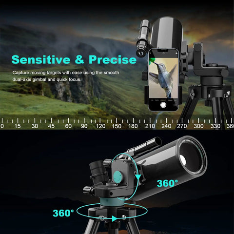 Portable 70mm Catadioptric Telescope For Adults With Pro Tripod And Phone Adapter shown capturing nature image