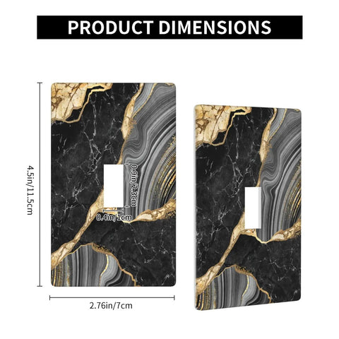 Spruce Up Your Home Setup With This Sleek Black Gold Marble Single Toggle Light Switch Plate Cover Molded From Heavy Duty Abs Plastic And Engineered For Lightning Fast Screw Down Mounting In Any Bedroom Or Kitchen, dimensions shown.