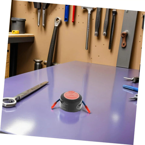 Automatic Aerosol Fire Extinguisher Patch Offering A No Sweat Setup For Quick Flare Zapping On Car Dashboards Wall Outlets And Power Strips on a workbench.