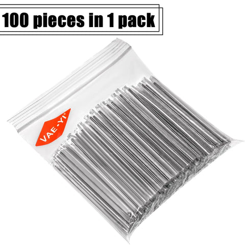 Top Shelf Fiber Optic Splice Sleeves With Robust 304 Stainless Steel Inner Needles And Clear Polyethylene Heat Shrink Tubing For Rock Solid Bare Cable Reinforcement Fusion Patch Kits Come In A Full Hundred Piece Bundle For Daily Field Grind packaged in clear plastic bag.