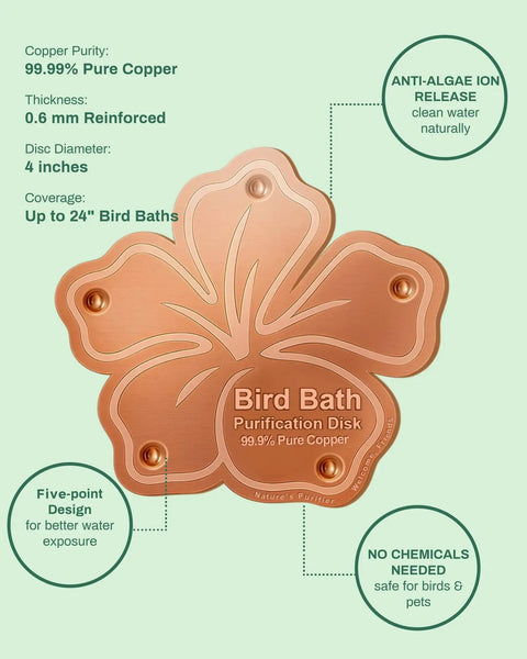Pure Copper Bird Bath Purification Disk Solar Powered Outdoor No Chemicals Needed Water Cleaner For Backyard Hummingbirds