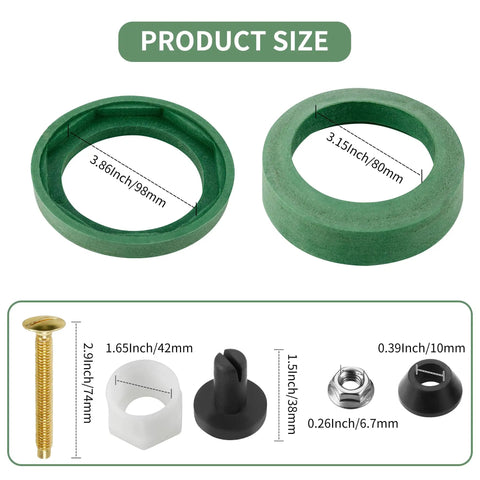 Toilet Tank To Bowl Coupling Kit With 3 Inch Gasket Set Green Washer White Washer Black Ring Long Bolts Hex Nuts And Locking Rings