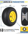 Beefy Tubeless 16X6.50-8 Lawn Mower Tires With Wheels Front Wheel Set For Riding Mowers And Garden Tractors 3 to 4.5 Inch Offset