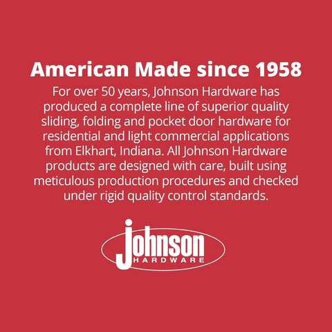 Johnson Hardware company text about American-made door hardware since 1958, including sliding and folding door products.
