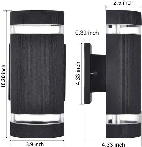 Dimensions of Dusk To Dawn Outdoor Porch Light With Sensor, Aluminum Waterproof Wall Sconce, Up And Down Exterior Lamp, 6000K